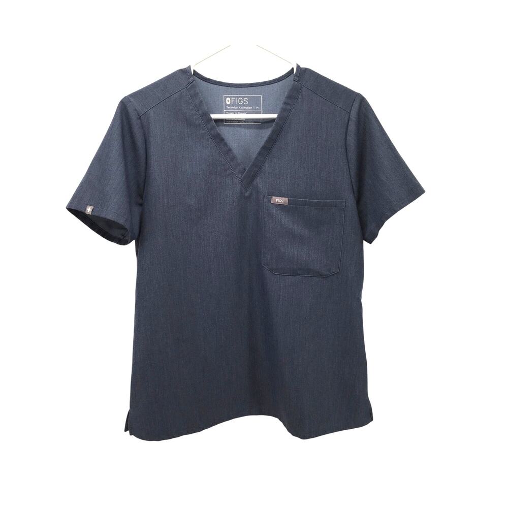 FIGS Catarina One-Pocket Scrub Shirt Top Heather Denim Blue M Medium Nursing